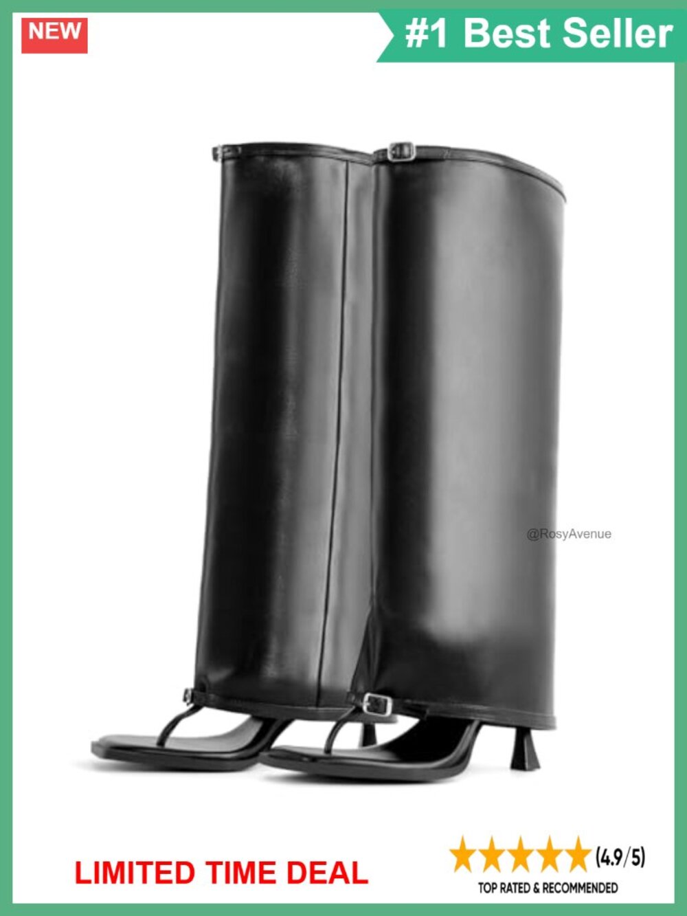Open Toe Knee High Sandal Boots Stiletto Heel Fold Over Vegan